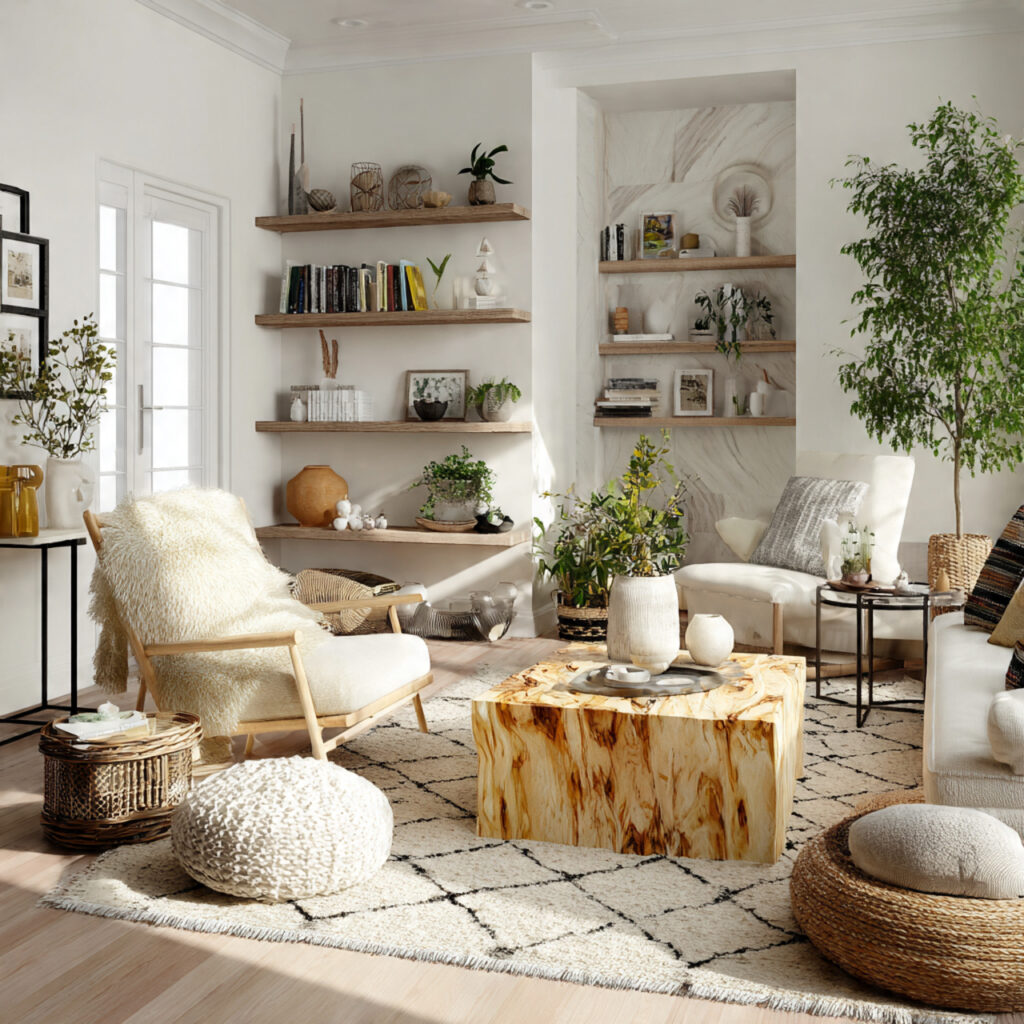 White Living Room With Modern Boho Style Idea