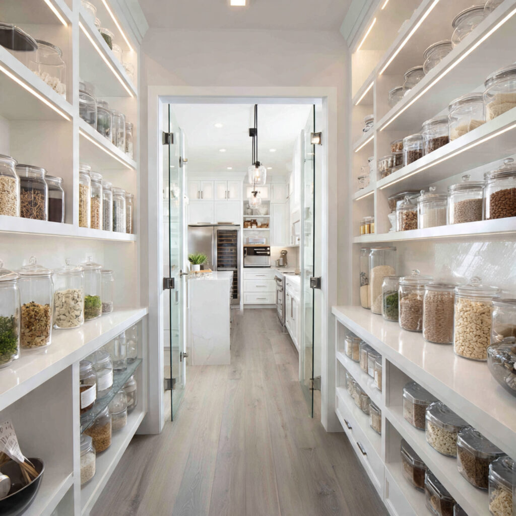 Bright white walk in pantry ideas