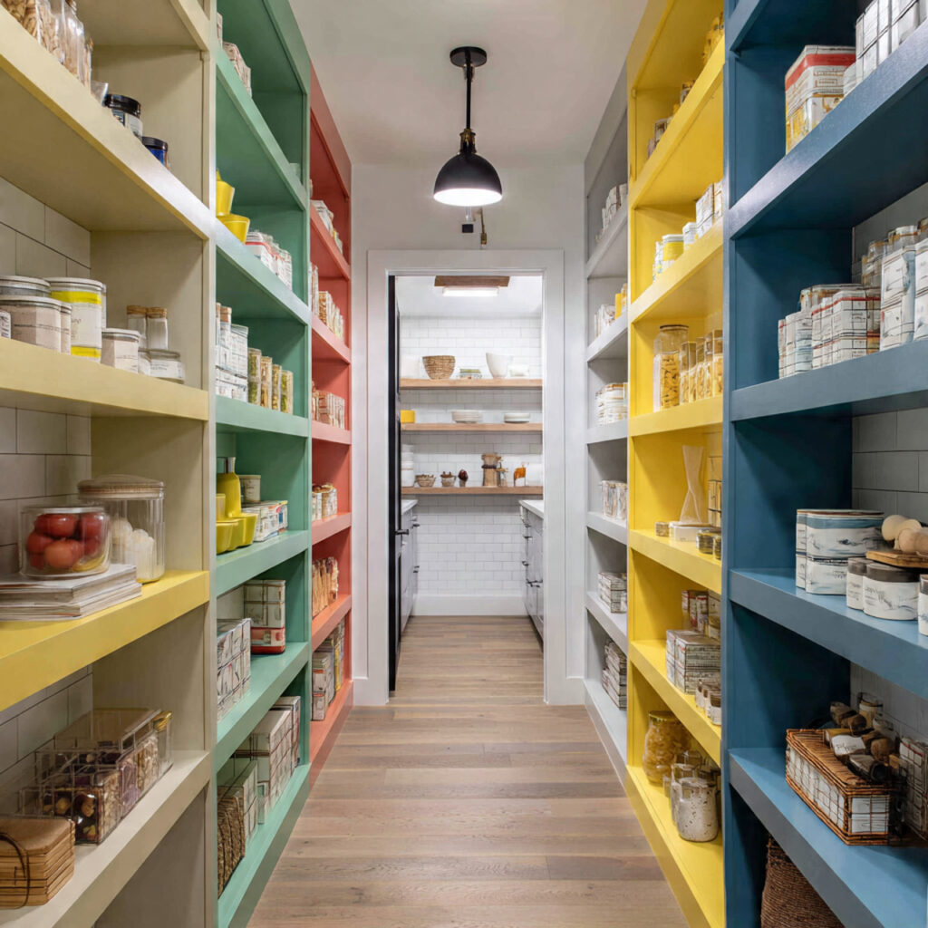 Colorful walk in pantry ideas