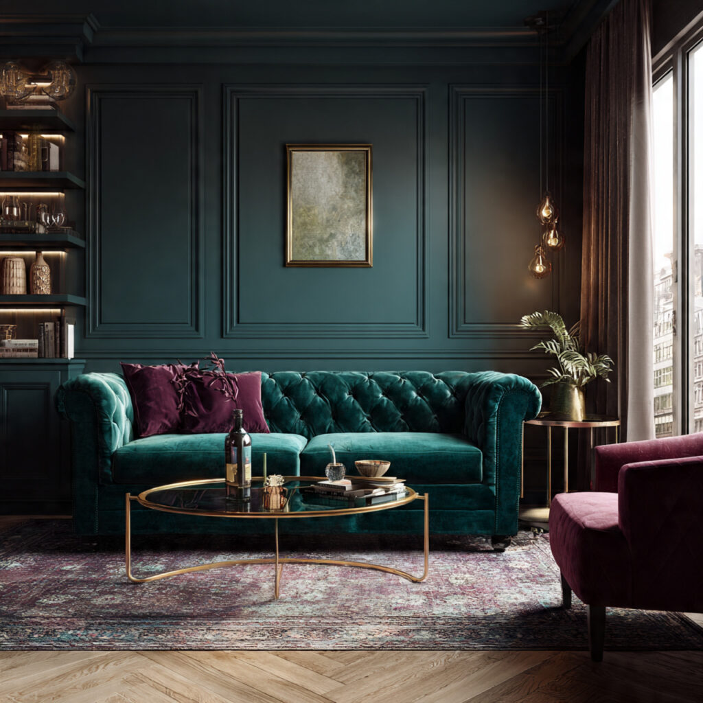 Deep Jewel-Tone Compact Living Room Idea