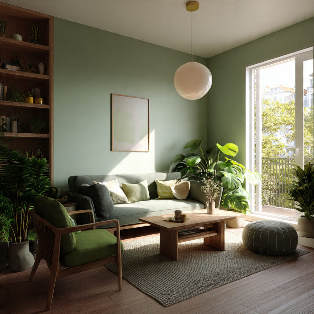 Nature-Inspired Green Compact Living Room Idea