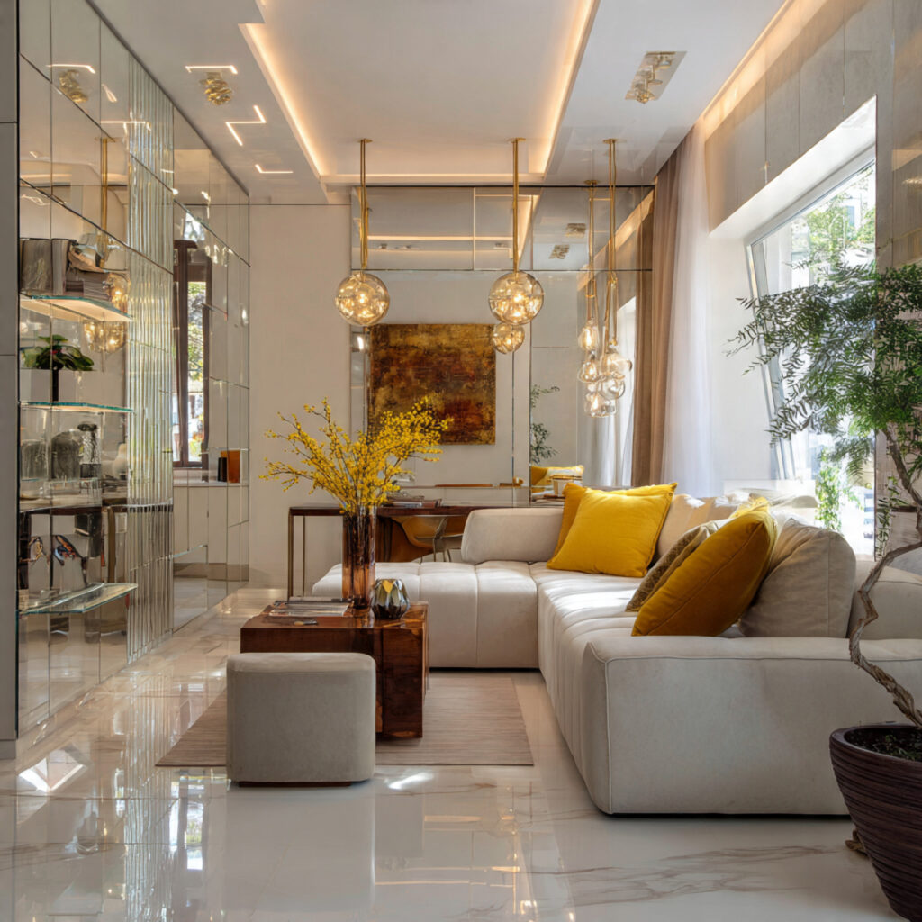 Light Reflective Surface Compact Living Room Idea