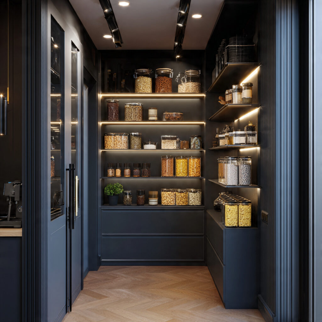Dark-toned small pantry ideas