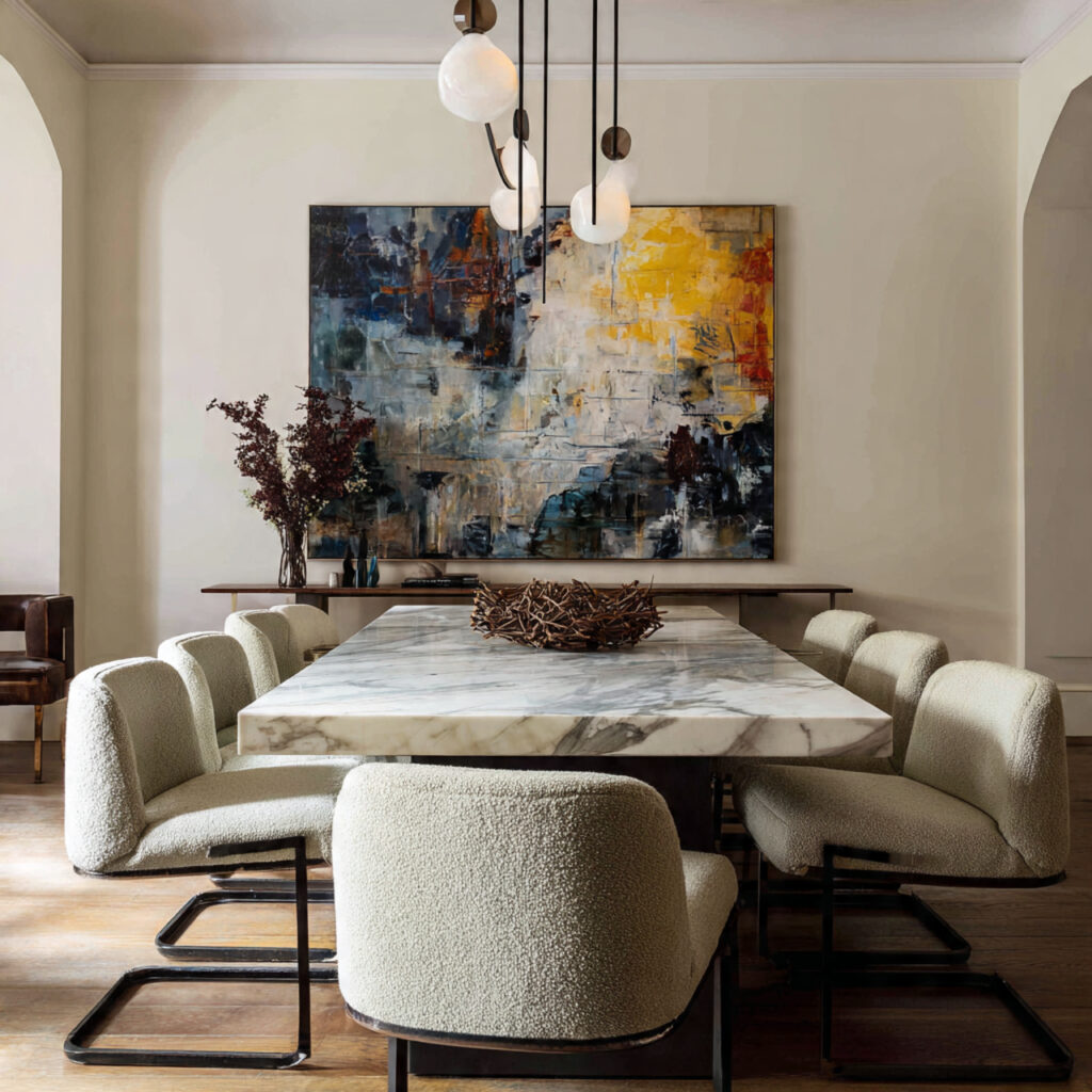 Artistic dining room ideas with bold centerpieces