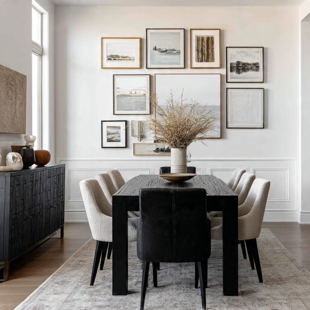 Dining room ideas with artistic wall decor 