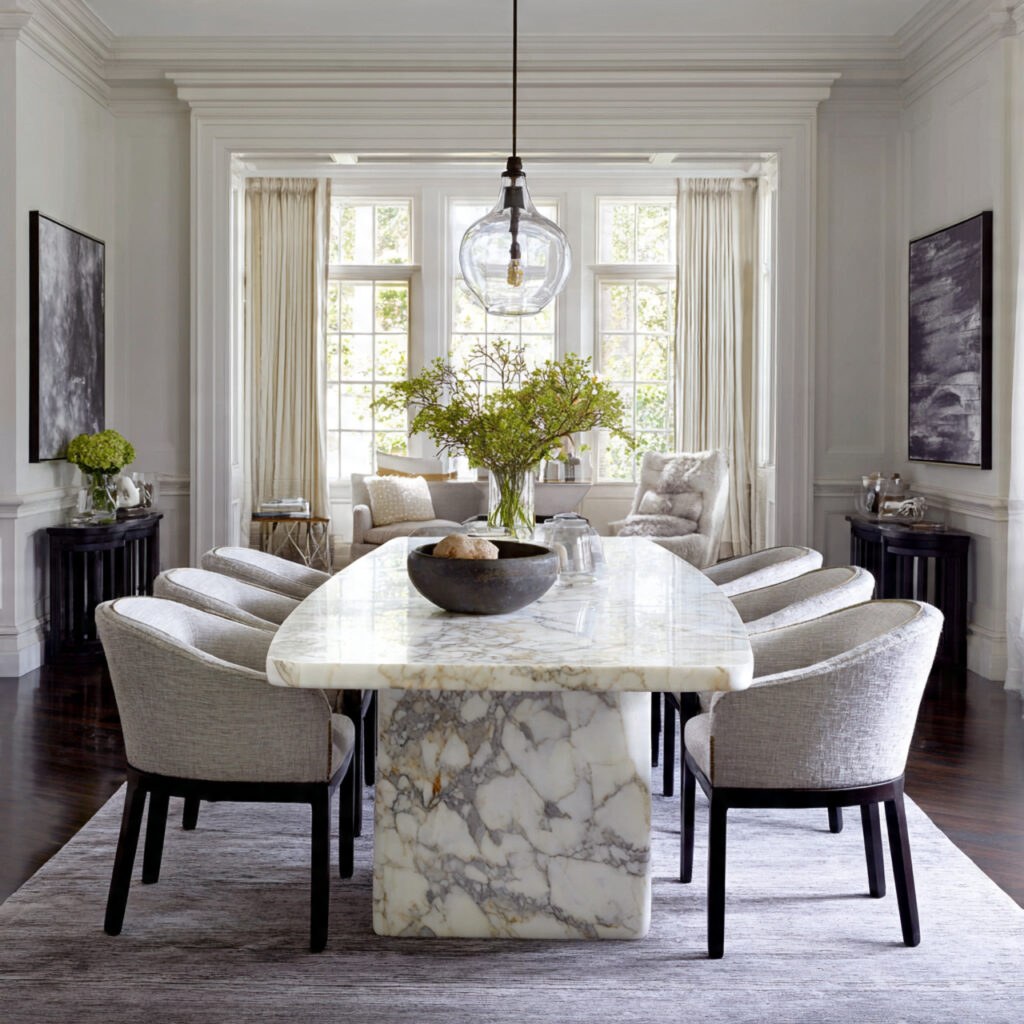 Elegant dining room ideas with marble accents 