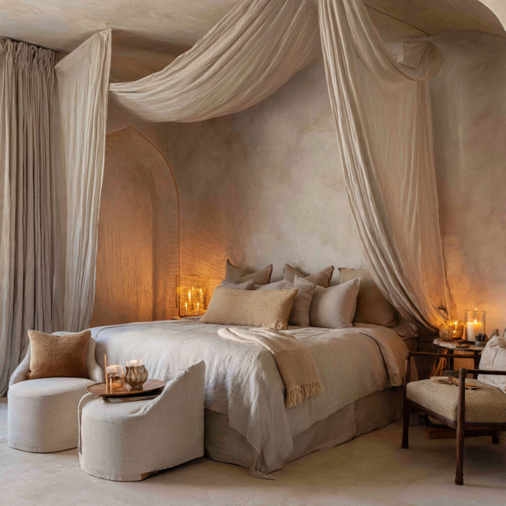 Neutral Bedroom Canopy and Fabric Flow Ideas