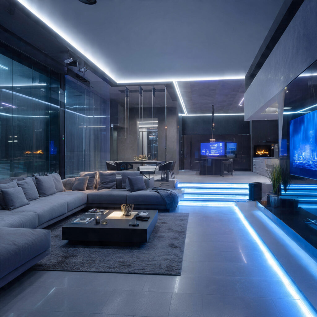 27 Gray Living Room Designs Ideas 2026 | Modern Inspiration 9 Futuristic Gray Smart-Home Living Space Ideas