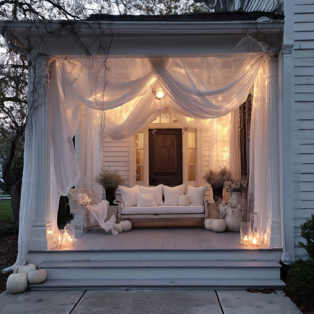 Ghostly White Halloween Porch Ideas