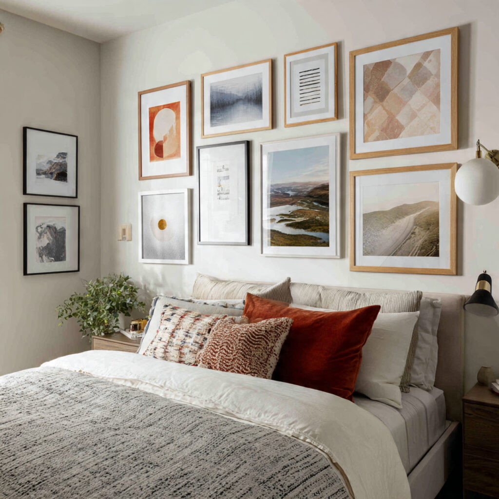 Artistic Gallery Wall Guest Bedroom Idea
