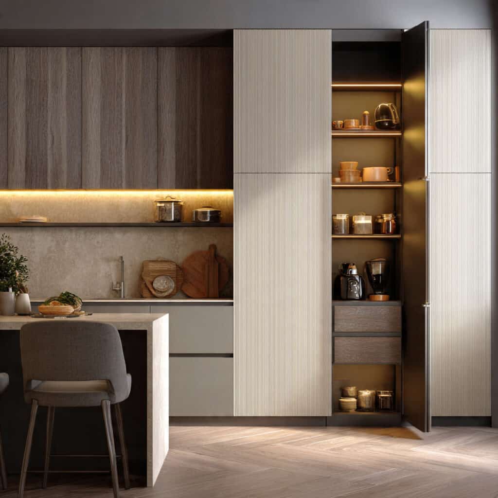 Concealed Pantry Ideas Using Matching Finishes