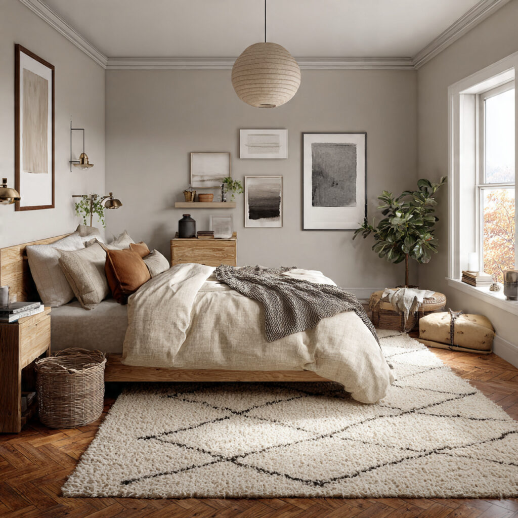 Neutral Bedroom Layered Rug Ideas