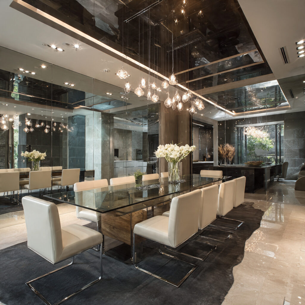 Dining room ideas with glass and metal elements