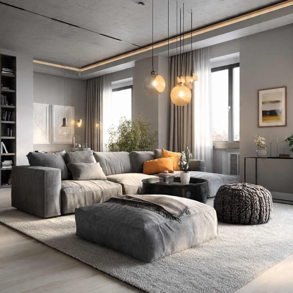 27 Gray Living Room Designs Ideas 2026 | Modern Inspiration 12 Gray Living Room with Stone and Concrete Features