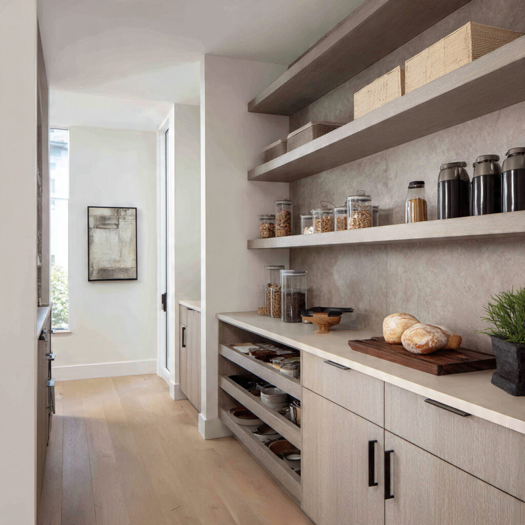 Modern pantry organization ideas with clean lines