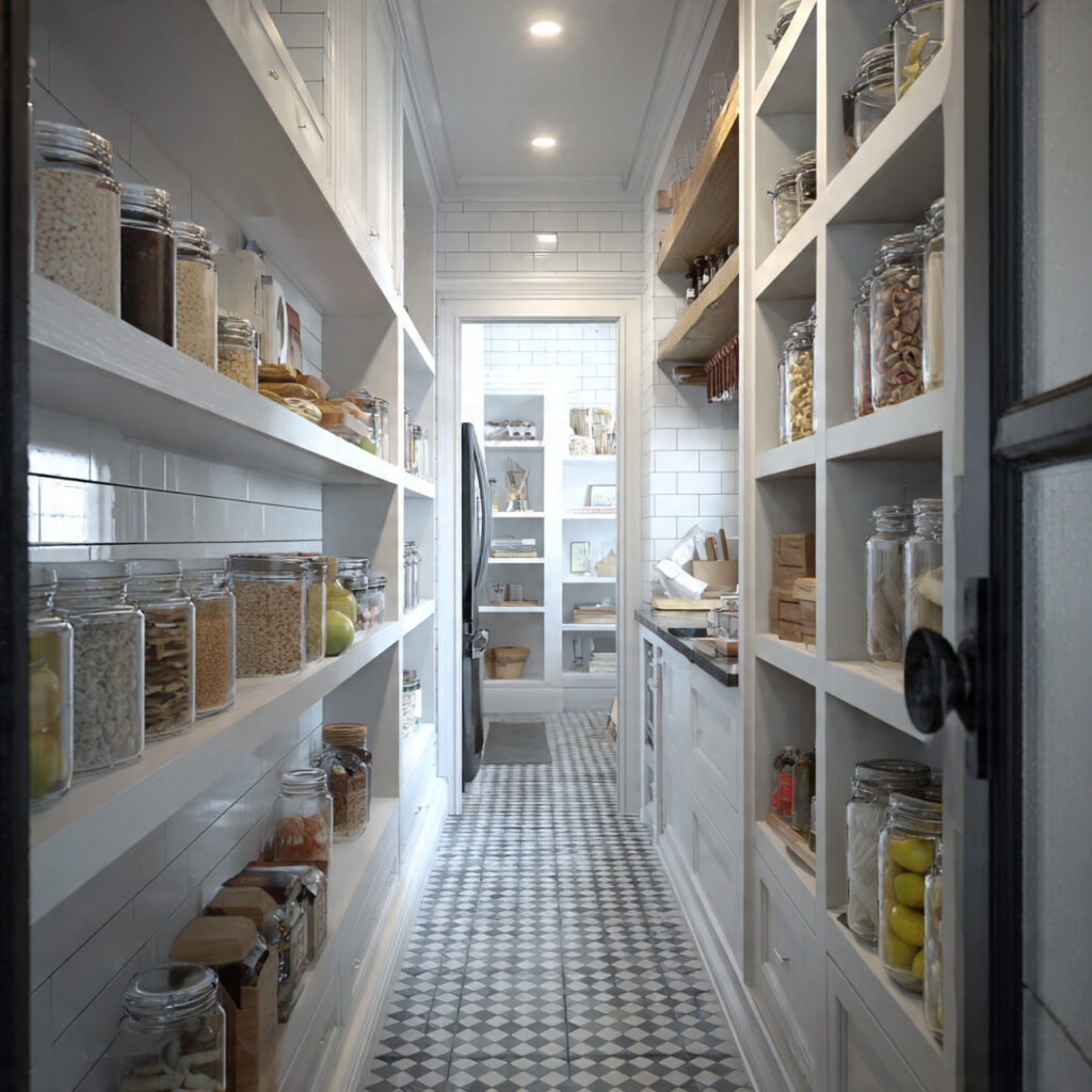 Narrow walk in pantry ideas