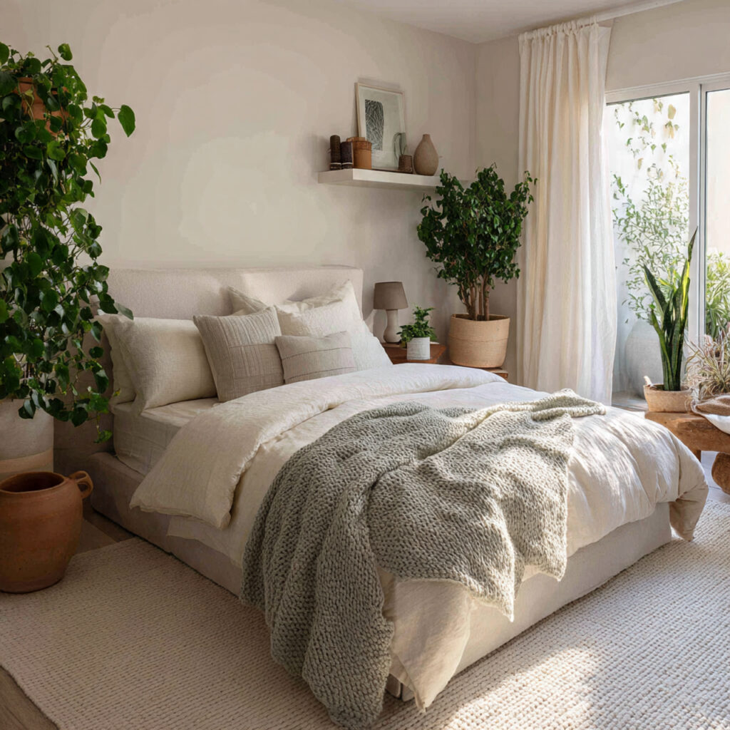 Neutral Bedroom Plant Styling Ideas
