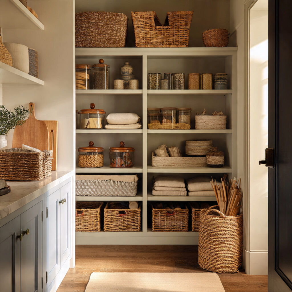 Pantry organization ideas with decorative accents
