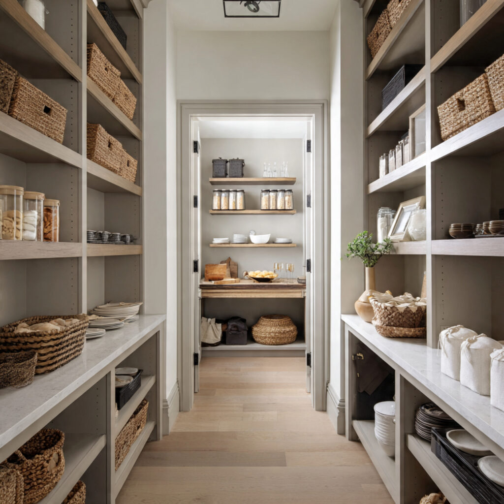 Pantry organization ideas with built-in shelving