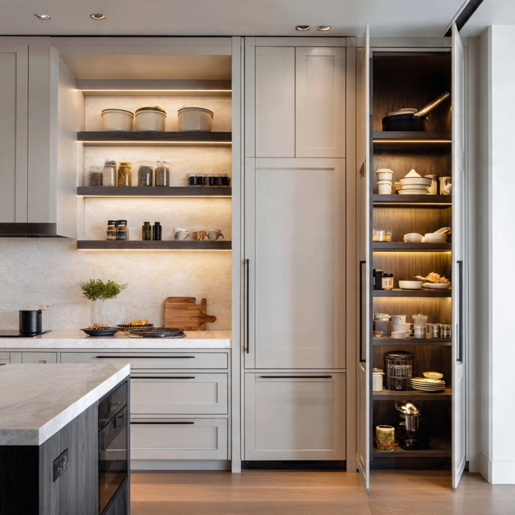 Hidden Pantry Ideas with Soft-Open Concealment
