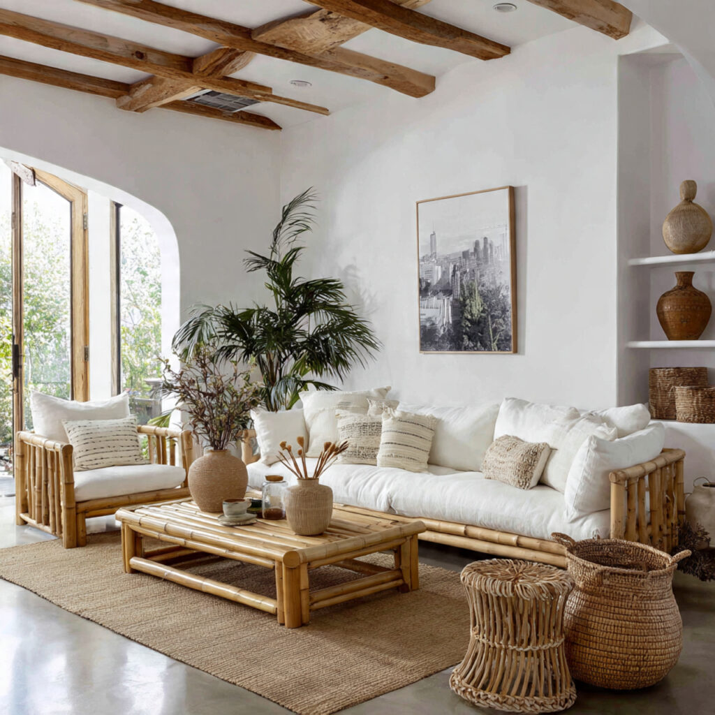 White Living Room With Layered Rugs Idea
