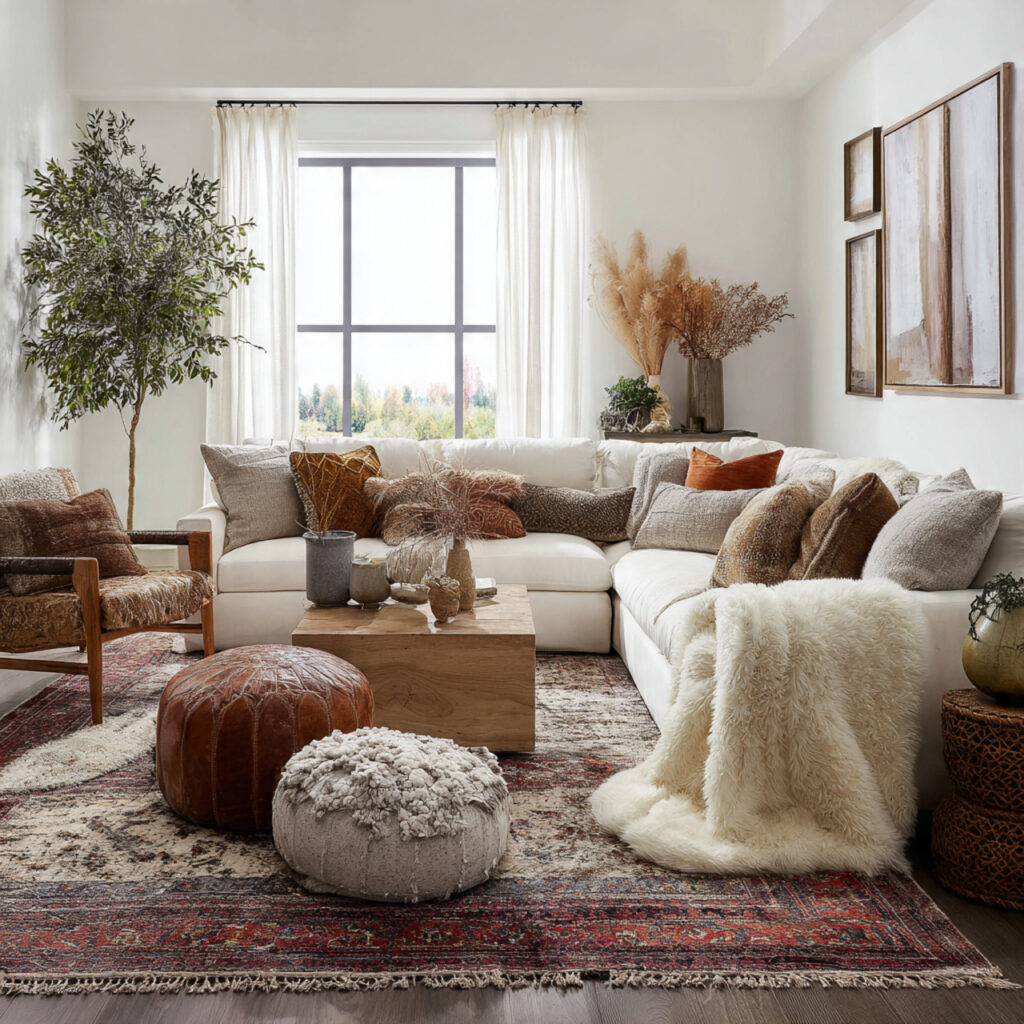 White Living Room With Architectural Details Idea