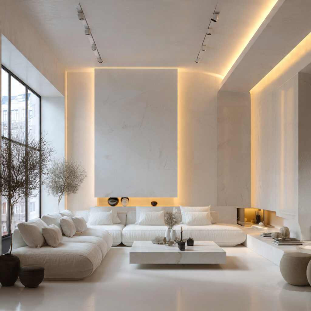 White Living Room With Smart Lighting Idea