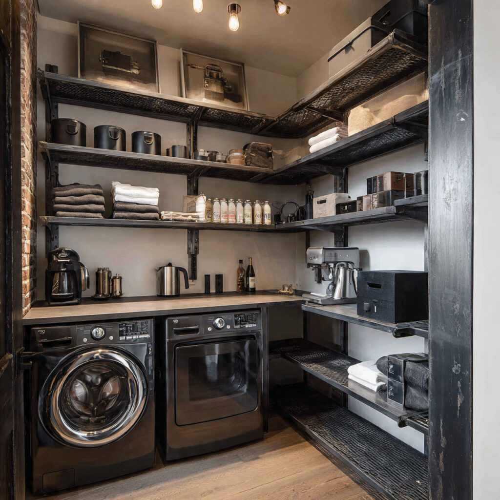 32 Pantry in Laundry Room Ideas 2026: Stylish, Smart & Space-Saving Designs 21 Industrial-Inspired Laundry Room Pantry Ideas