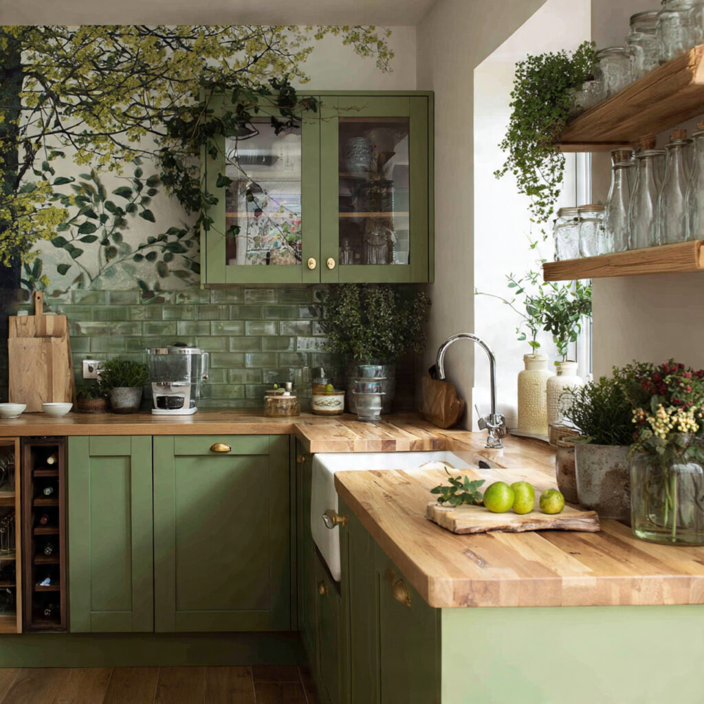 Botanical-Inspired Green Kitchen Idea