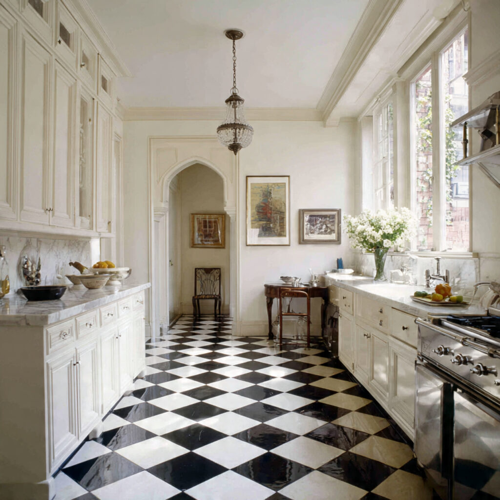 27 Vintage Kitchen Ideas 2026 Ideas Full of Classic Charm 3 Classic Checkerboard Floor Kitchen Ideas