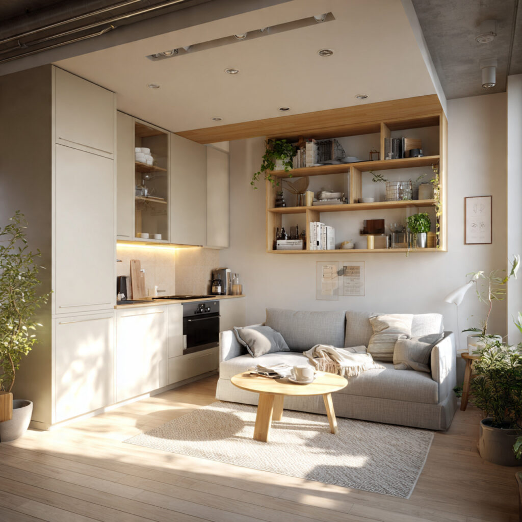 Compact Open Kitchen Living Idea