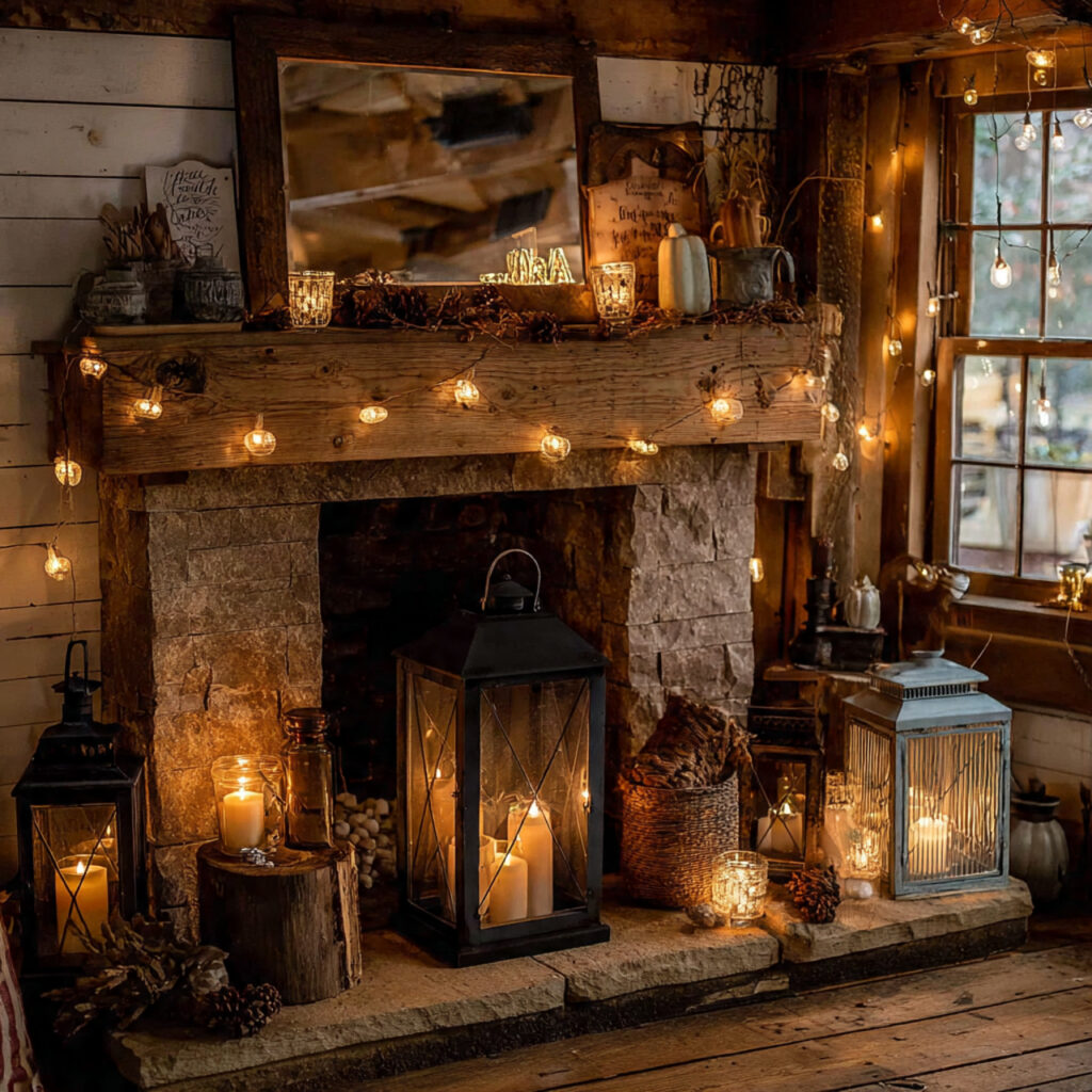 Farmhouse Halloween cozy lighting ideas