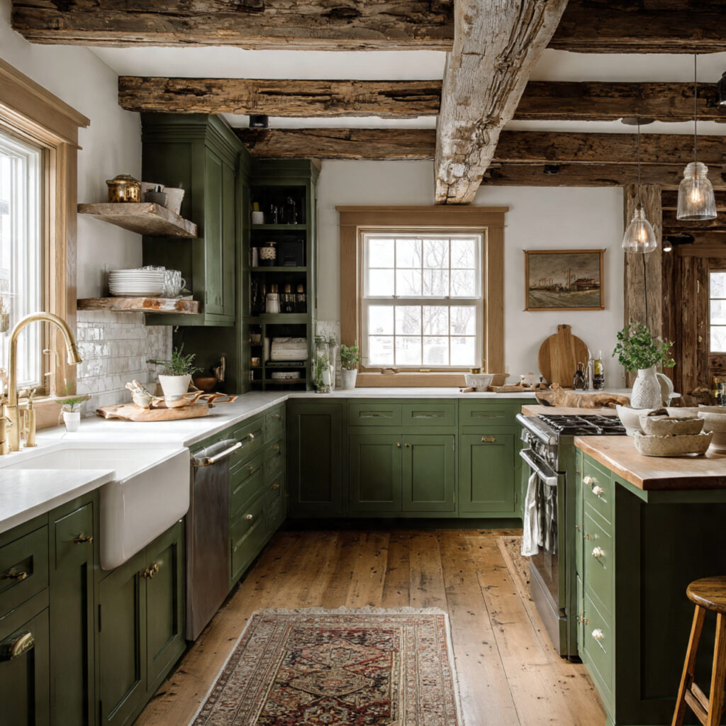 Green Farmhouse Kitchen Design Idea