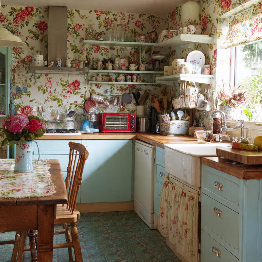 27 Vintage Kitchen Ideas 2026 Ideas Full of Classic Charm 11 Floral Pattern Vintage Kitchen Ideas