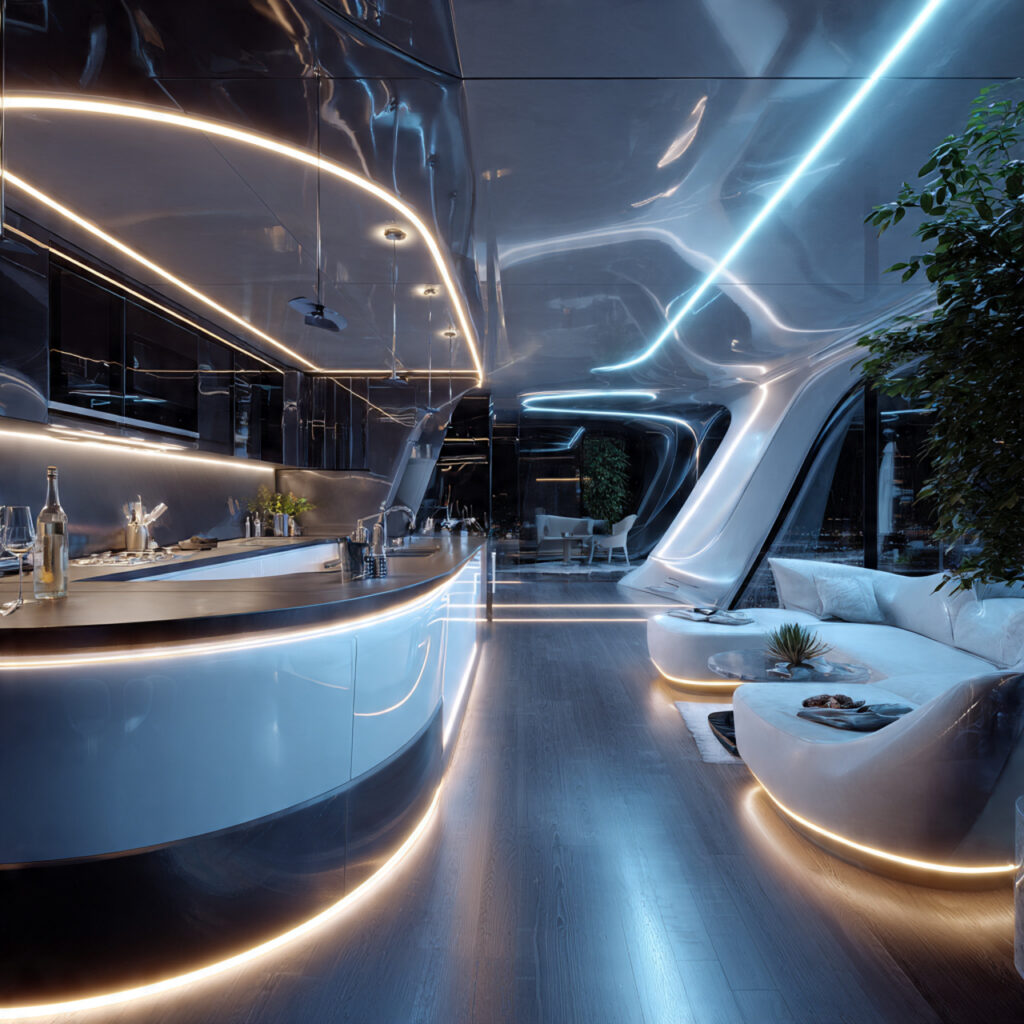 Futuristic Open Kitchen Living Idea