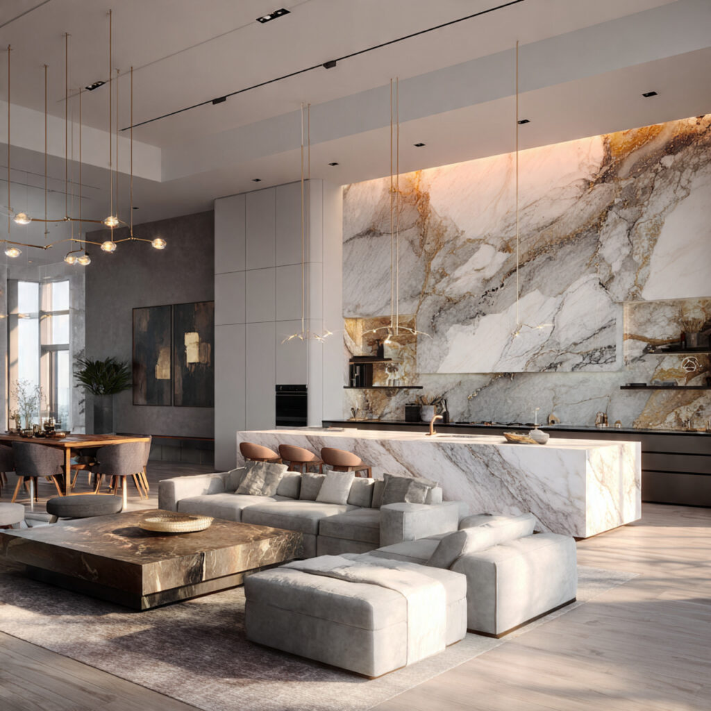 Elegant Marble-Focused Open Room Idea