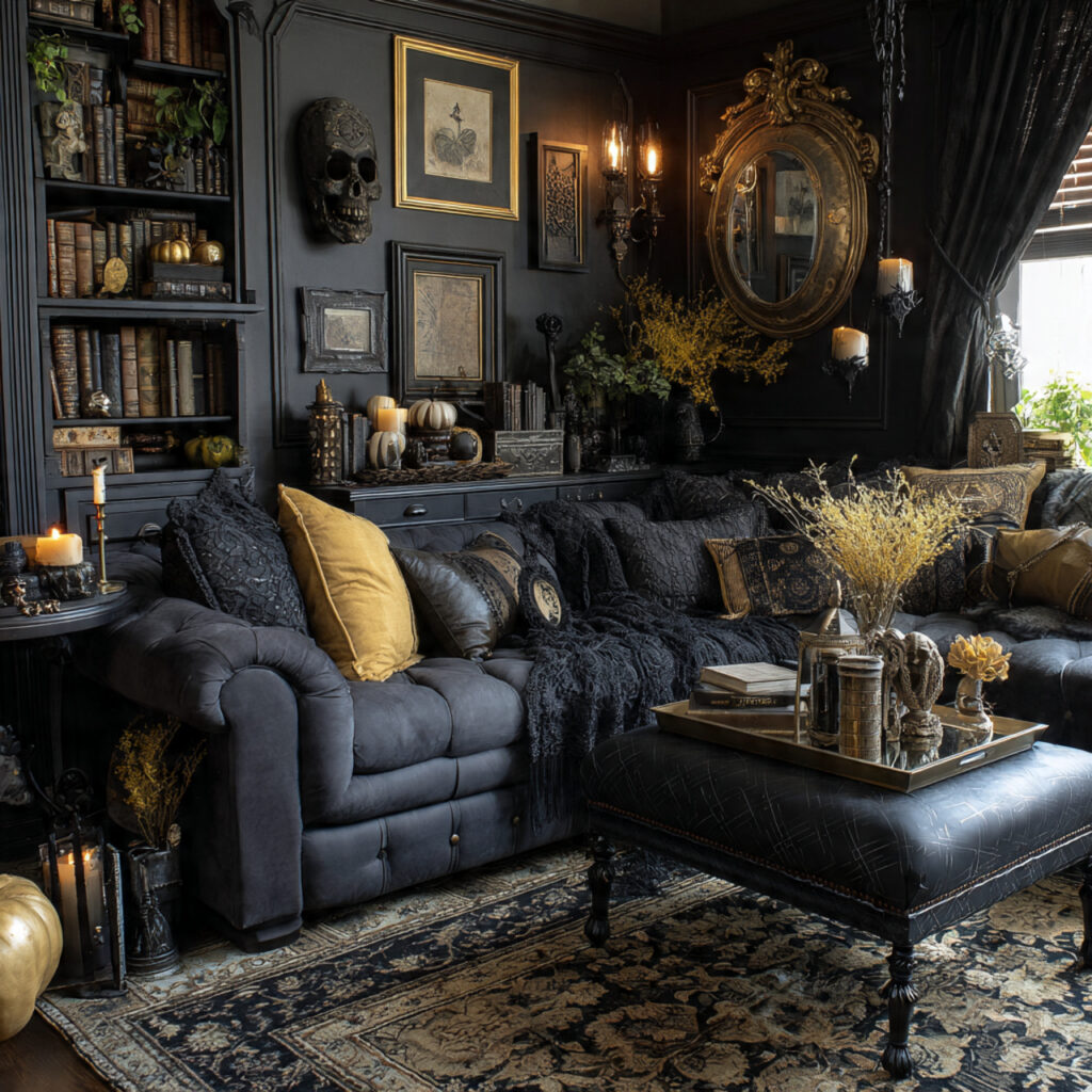 Moody Black and Gold Halloween Room Decor Ideas