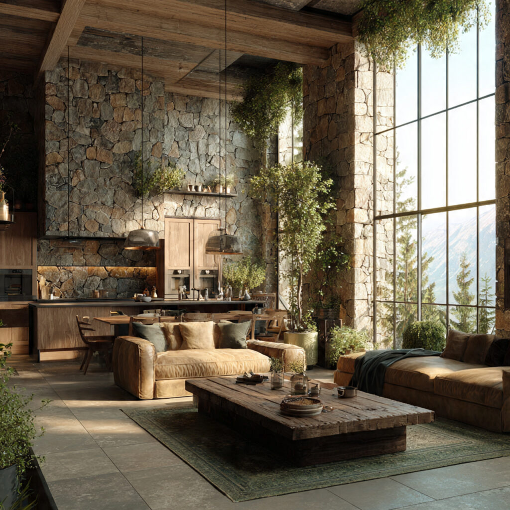 Nature-Blended Open Kitchen Living Idea