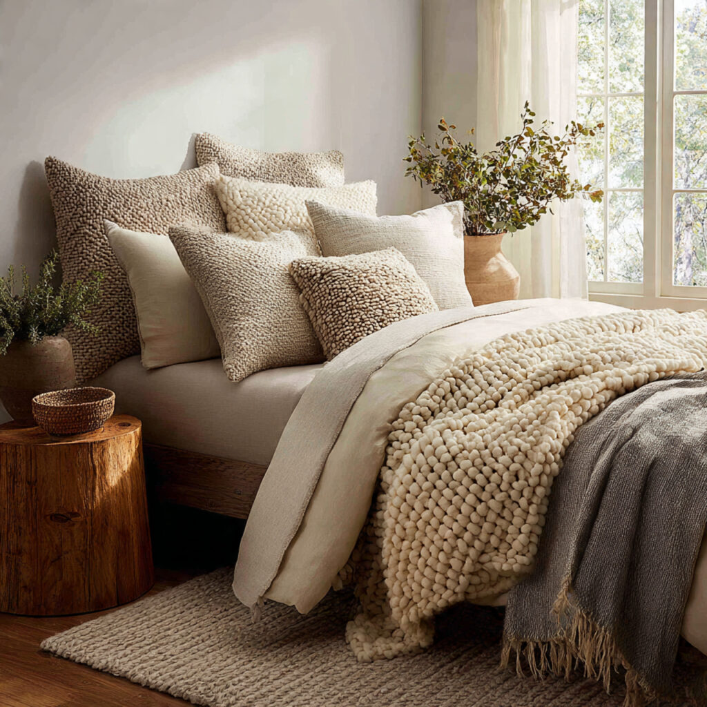 Textured Throw and Pillow Neutral Ideas