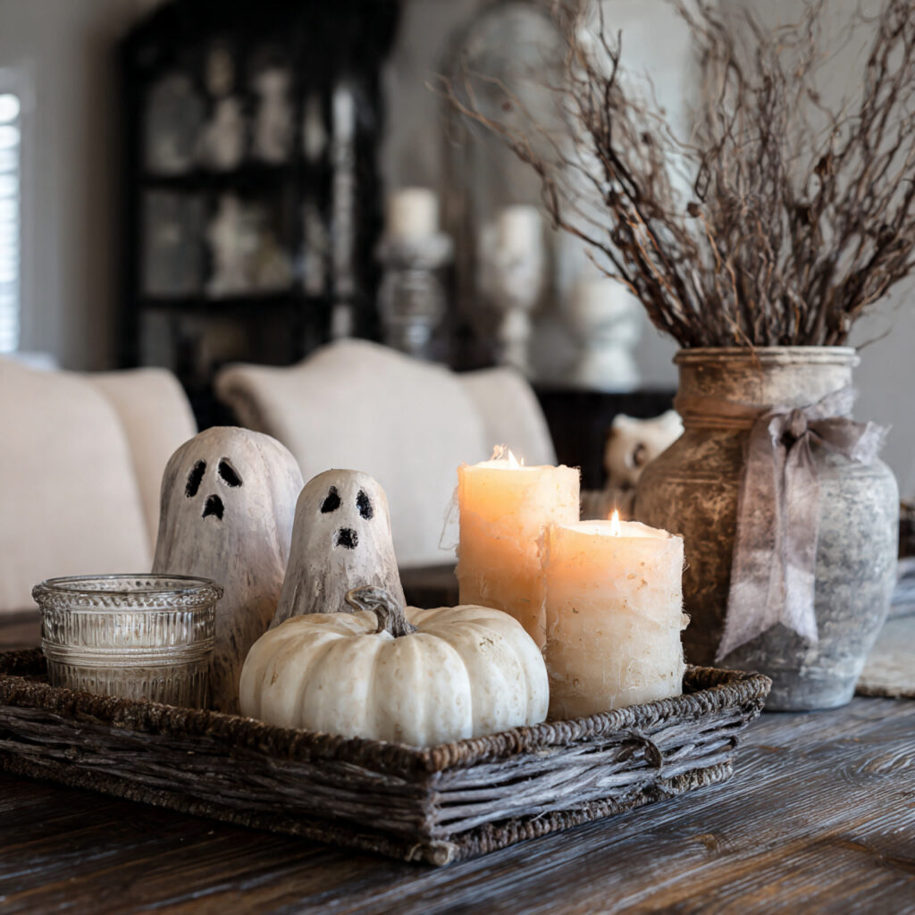 Farmhouse Halloween neutral spooky decor ideas