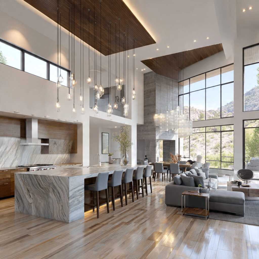 High-Ceiling Open Kitchen Living Idea