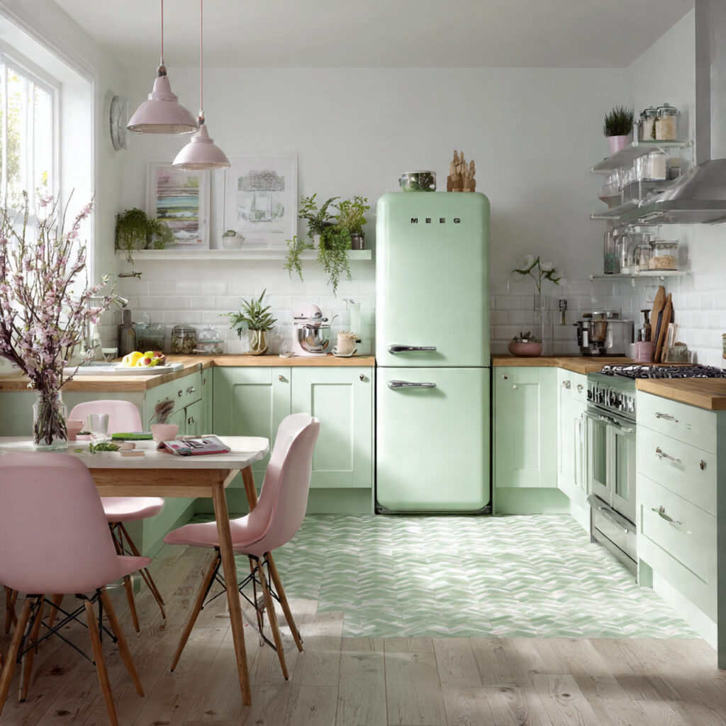 Pastel Green Retro Kitchen Idea