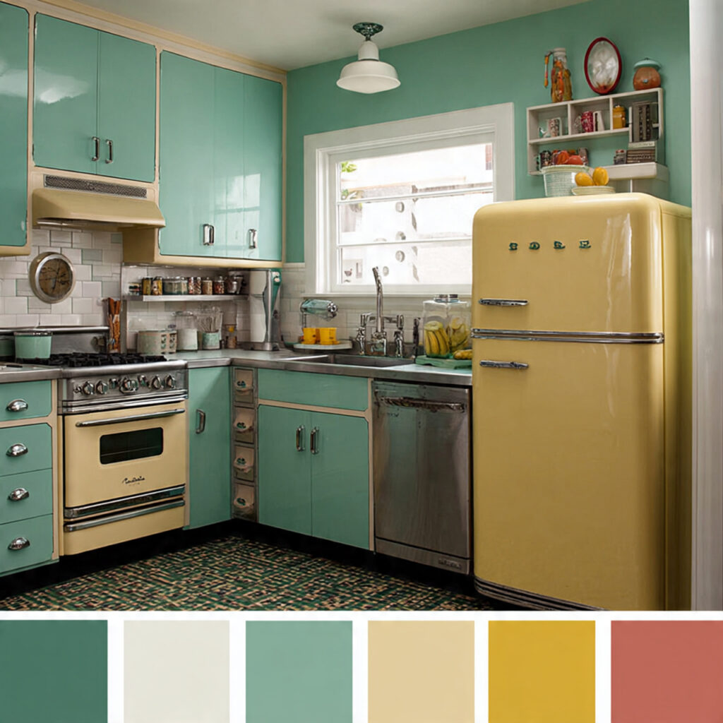 27 Vintage Kitchen Ideas 2026 Ideas Full of Classic Charm 2 Retro Color Palette Kitchen Ideas
