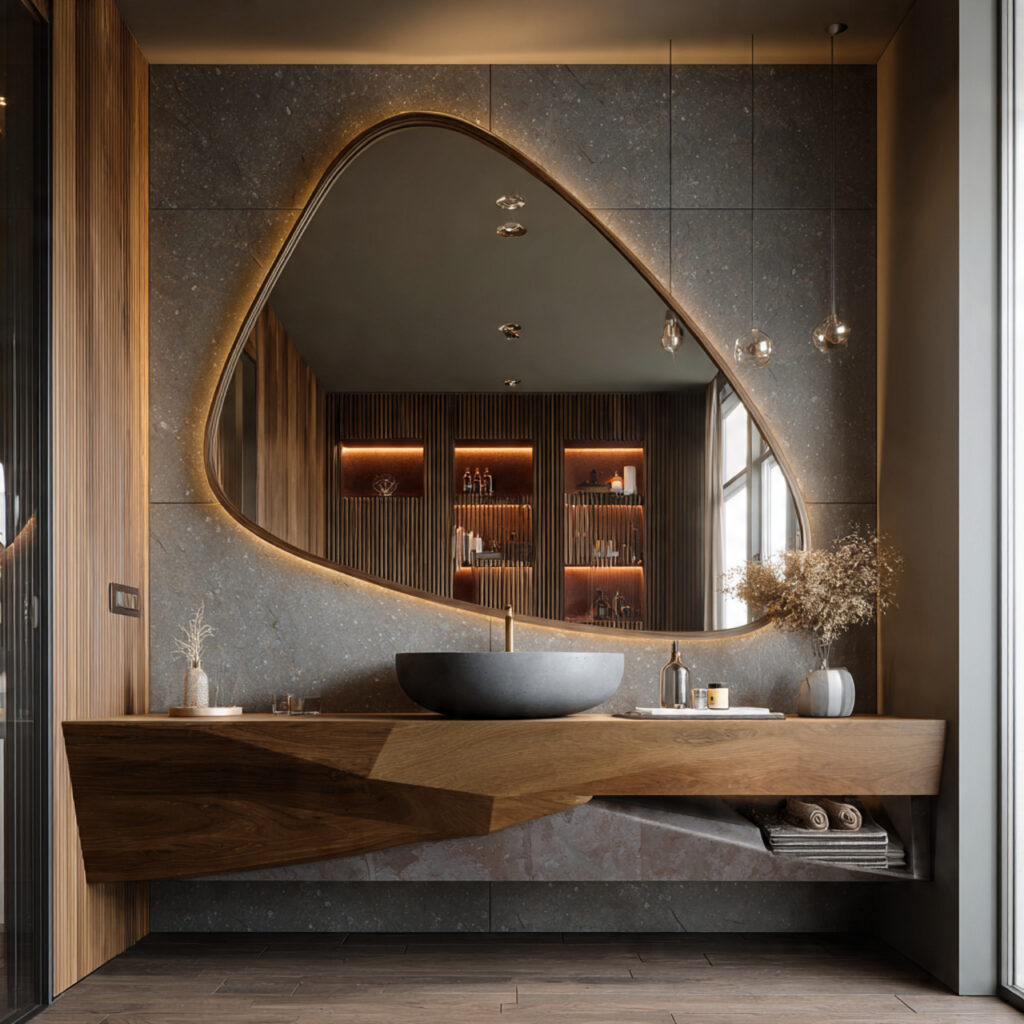 Statement mirror bathroom wall decor ideas