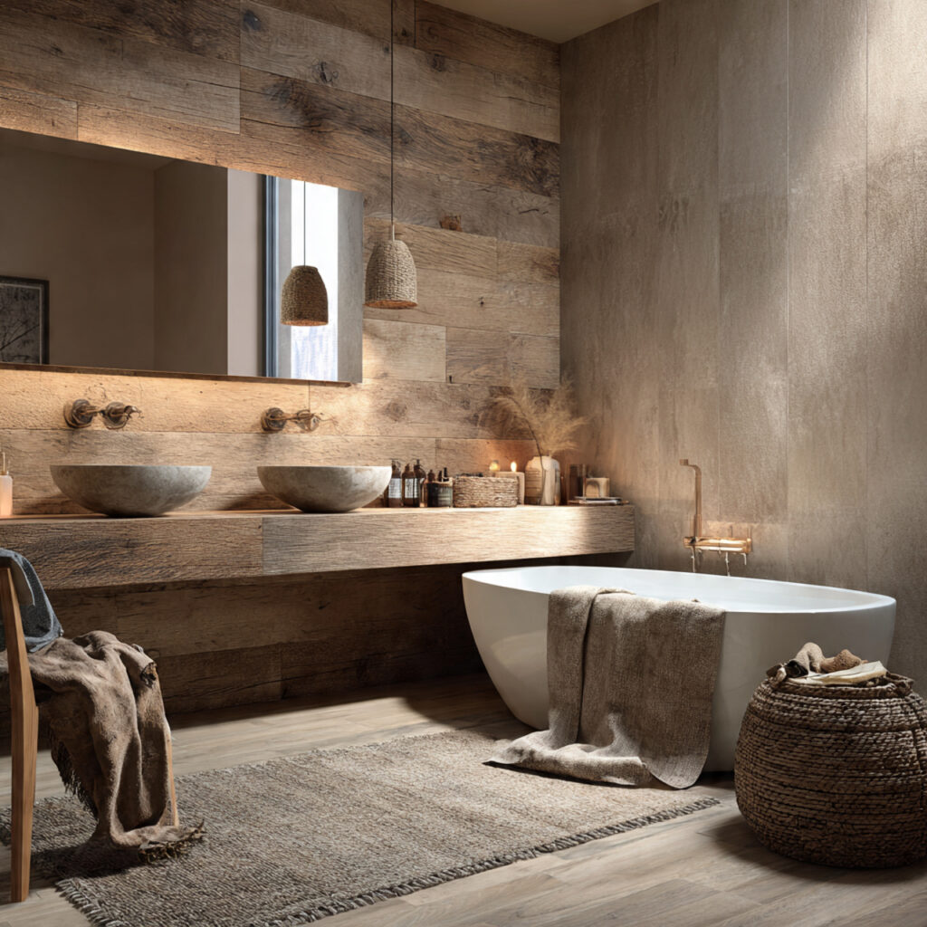 Natural wood bathroom wall decor ideas