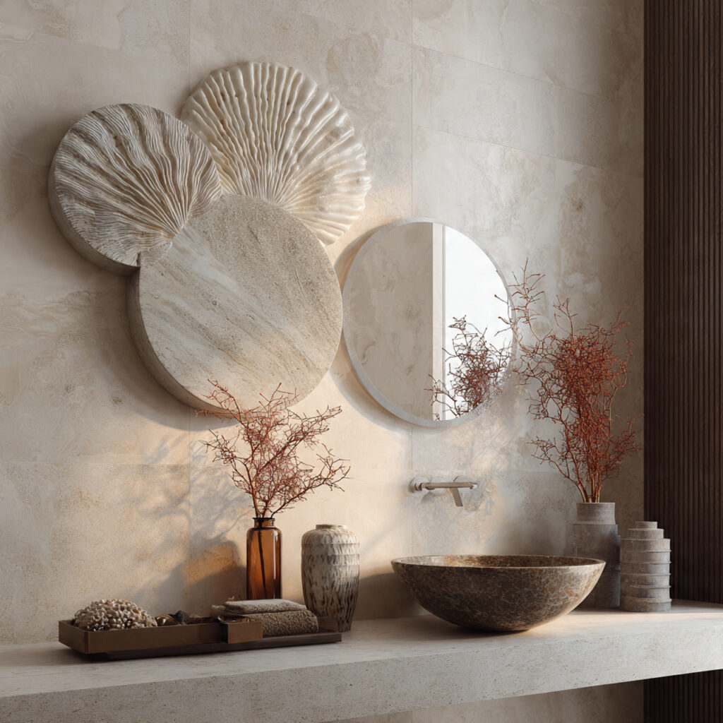 Textured bathroom wall decor ideas for visual depth