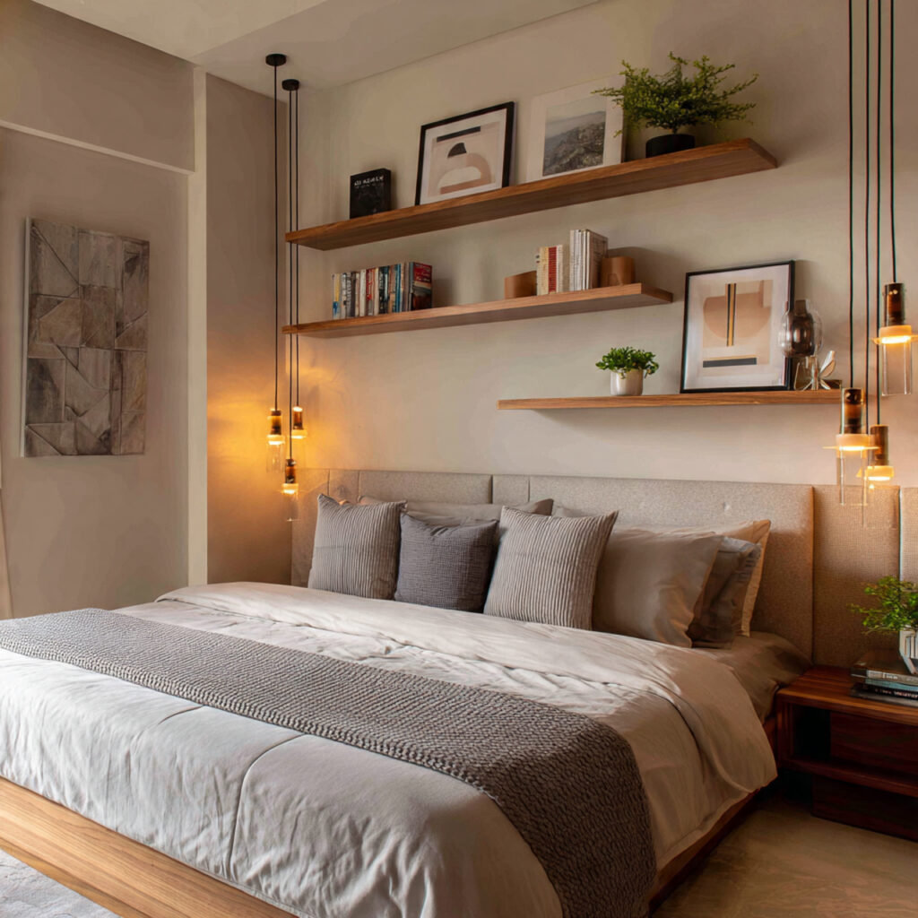 Floating shelf lamp ideas for bedrooms