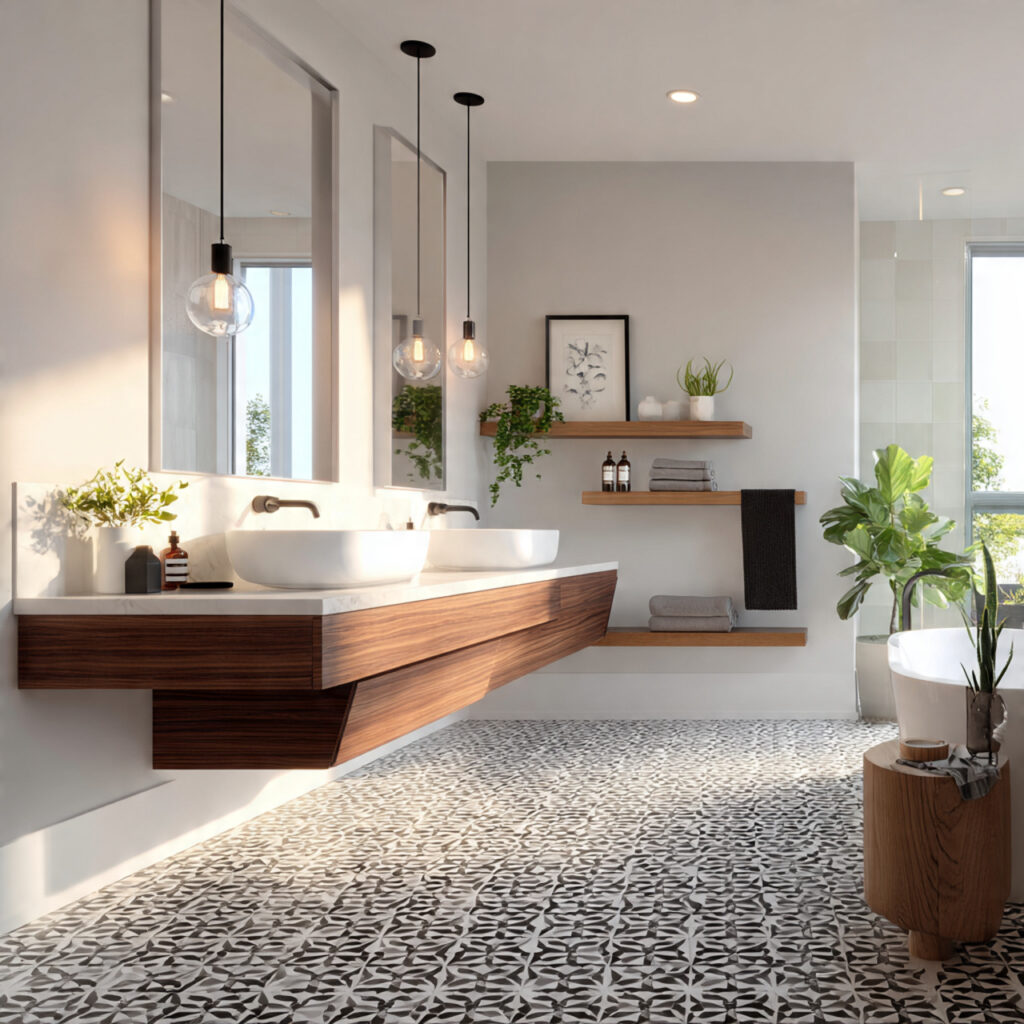 Black and White Bathroom Ideas with Floating Vanities