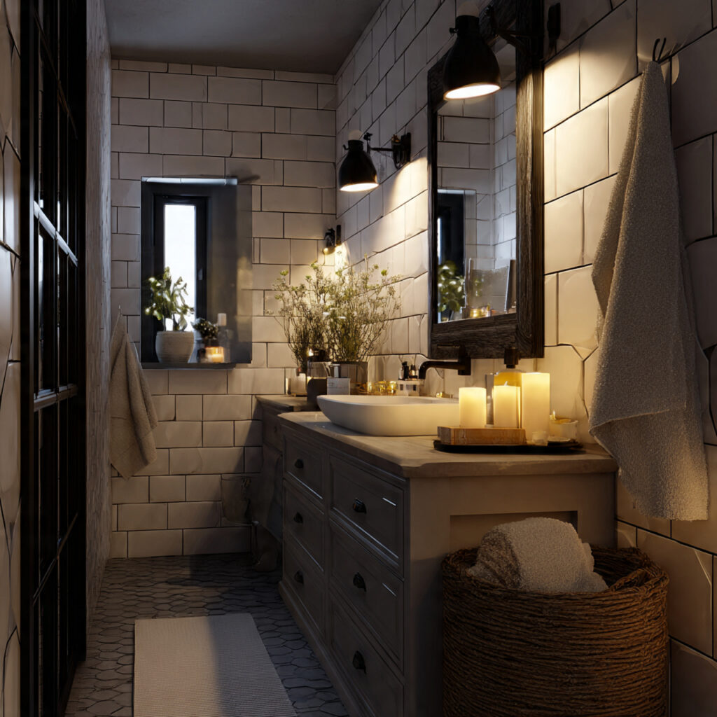 Black and White Bathroom Ideas with Soft Lighting