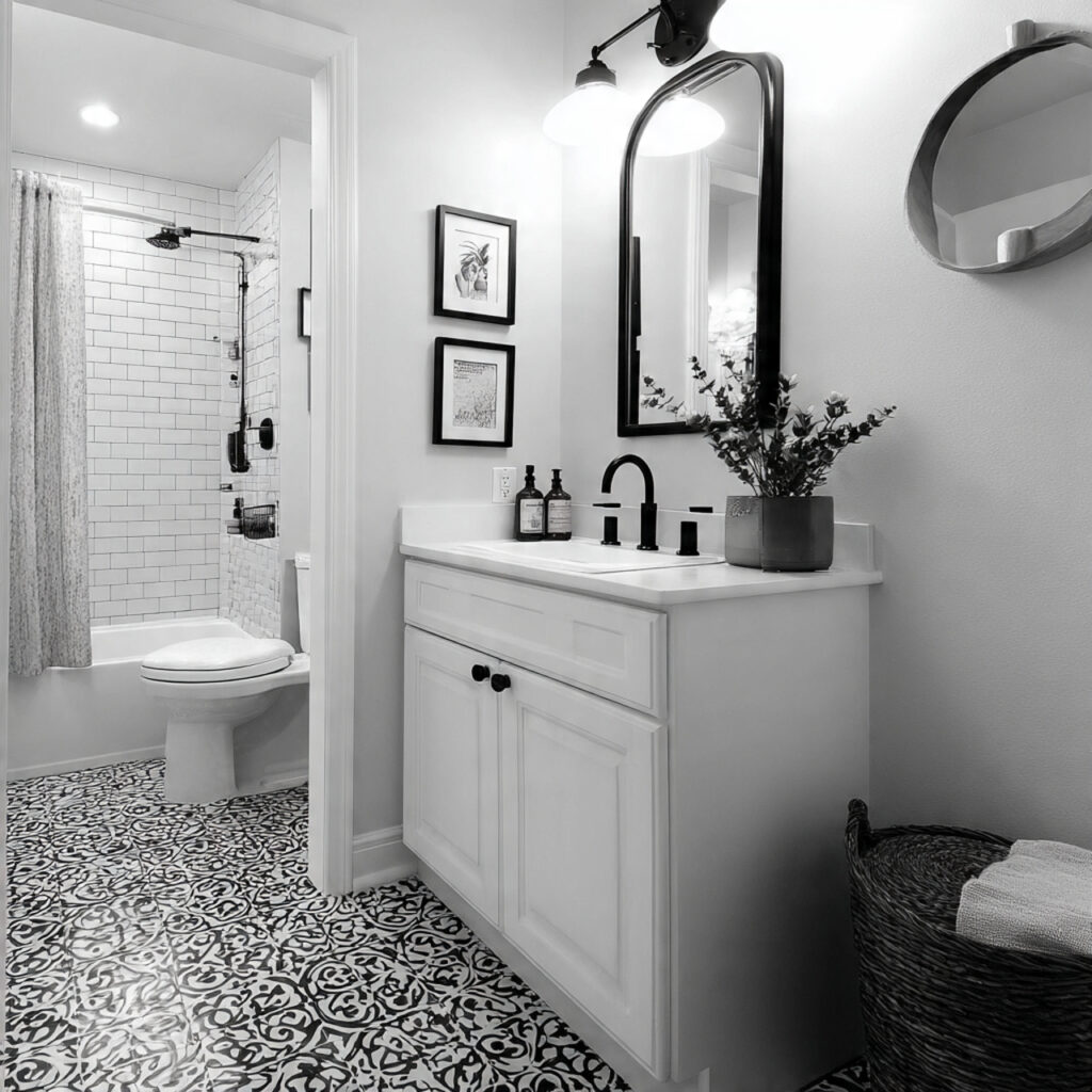 Black and White Bathroom Ideas with Subtle Patterns